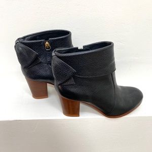 KATE SPADE NEW YORK Lanise Bow Back Booties Black Pebbled Leather, 8.5